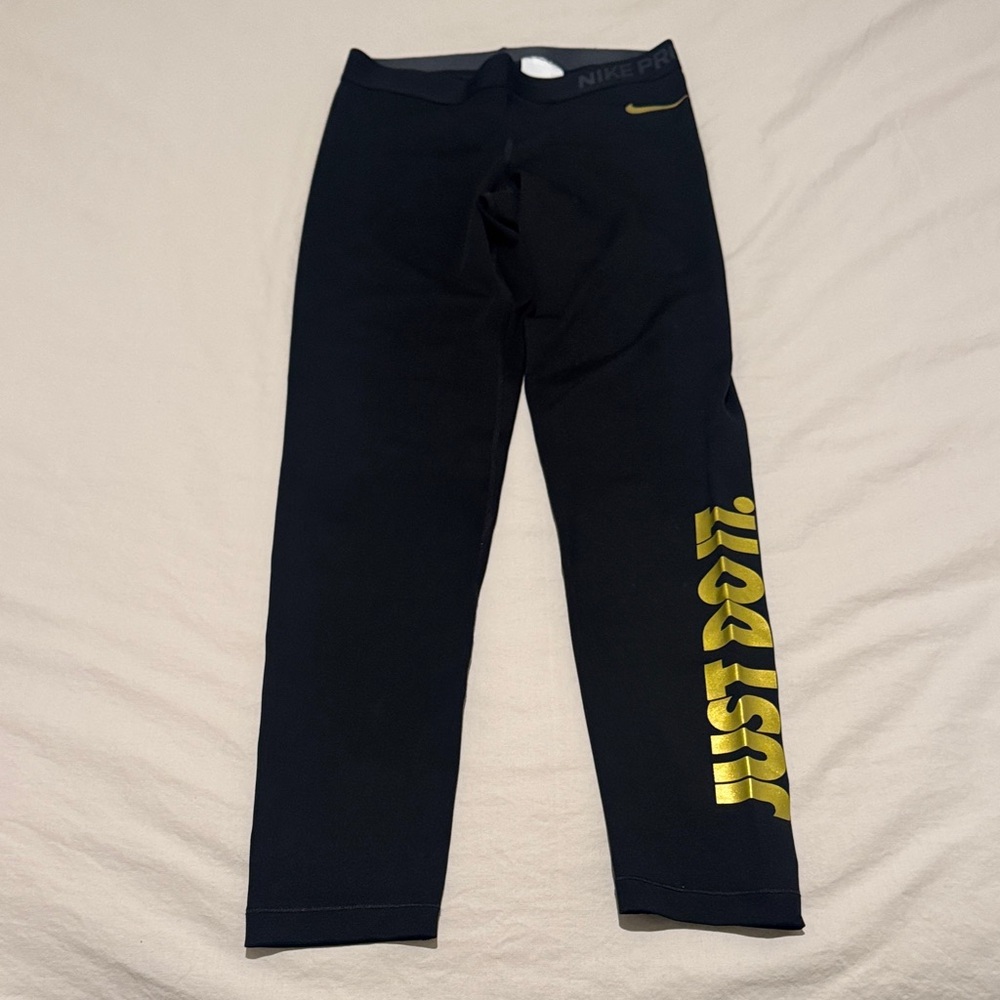 Nike Black Leggings with Gold Just Do It Print